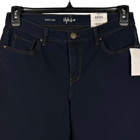 Style & Co SZ 10 Boot Leg Bootcut Jeans Mid-Rise Stretch Pockets Zip-Fly Blue - Picture 2 of 9